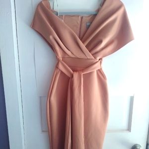 ASOS gorgeous blush color fallen shoulder pencil dress. Size 4